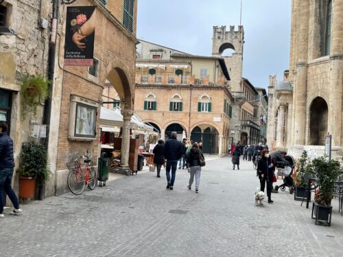 Walking the town of Ascoli on market day.