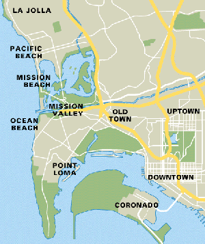 San Diego has many wonderful neighborhoods and sites to see. map: Fodors.com