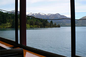 Looking out the window of the TSS Earnslaw steamer, in Queenstown. photo by Max Hartshorne.