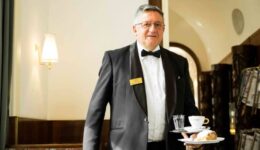 Professional cafe waiter at Cafe Landtmann in Vienna Austria.