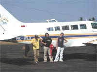 Getting there by tiny plane.