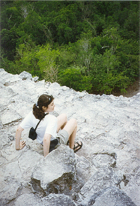 Author Heidi Ruby Miller finds that climbing up was easy compared to the vertigo of descending Nohoch Mul. photos by Jason Miller.