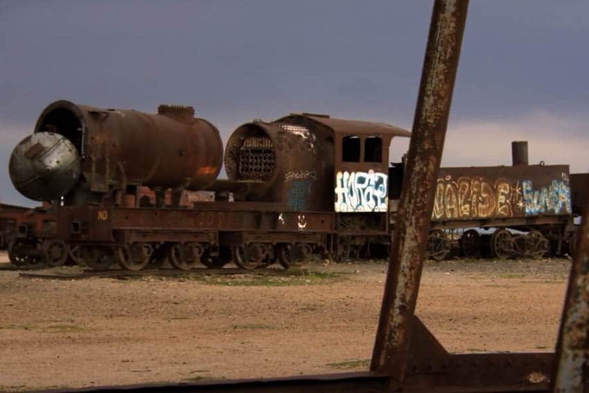 Some of the trains that Butch Cassidy and the Sundance kid robbed now lie abandoned at The abandoned railroad cemetery in Uyuni, Bolivia.