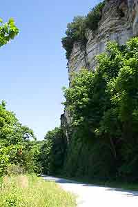Dolomite bluffs hug the trail in several long stretches including Rocheport and Bluffton. 