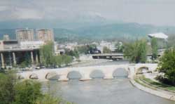 A view of the Vardar River and the Stone Bridge