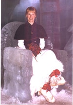 Katja in an ice chair at her wedding in the Ice Hotel in Sweden.