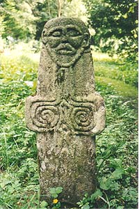 An ancient carved stone at St. Oran's Well