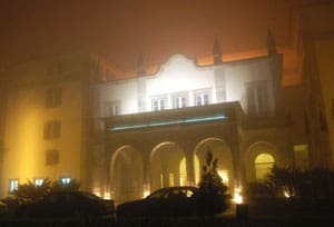 The fog shrouded Pousada de Santa Luzia in Viana do Castelo.