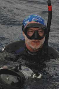 Hobknobbing With Sperm Whales in the Azores 5 The author prepares to submerge.