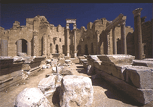 View inside the Sevarius or New Basilica that functioned as a Court of Justice, the Leptis Magna. photo: Jono David.