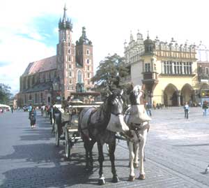 A horse-drawn carriage in Krakow