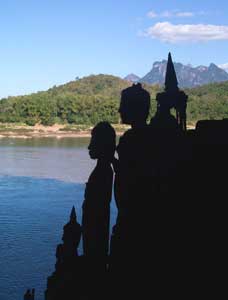 The Tham Ting Caves are set into high vertical cliffs