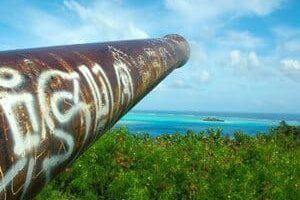 Bora Bora: Off the Beaten Path A rusty American artillery gun on Bora Bora.