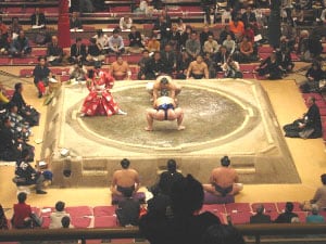 A Sumo wrestling match in Tokyo, Japan.