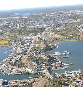 Yellowknife, Canada: Diamonds in the Rough 9 Aerial view of Yellowknife - photo by Jim Hermann