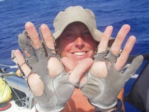 Rowing Around the World: One Woman's Odyssey 8 Roz went through five pairs of gloves crossing the Atlantic.