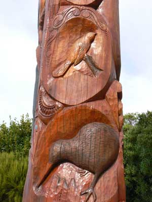 Totem pole near Mount Taranaki. 