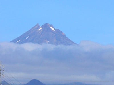 Mount Taranaki, a towering dormant volcano on the West Coast. 