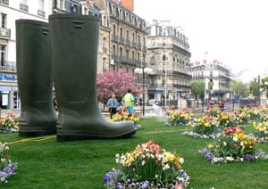 France: Burgundy Lives Up to Its Reputation 8 Downtown Dijon gets ready for spring with oversized Wellies and new flowers.