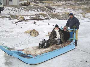 Connie and Birthe on a dog sled - photos by Connie Maria Westergaard