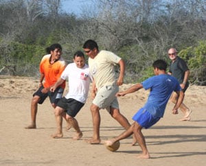 The gang plays futbol.