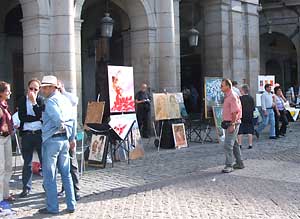 Art vendors in the Plaza Mayor