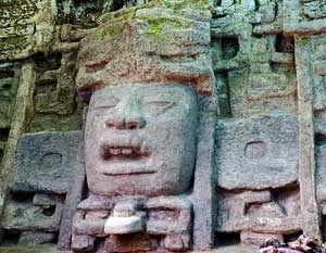 Biking Belize and Guatemala: Temple to Temple 5 Mayan sculptues at Lamanai
