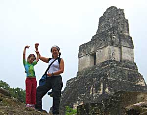 Alina and Donna at the top of a Tikal pyramid in Guatemala.