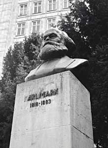 This bust of Karl Marx still stands along Karl-Marx Allee at Strausberger Platz.