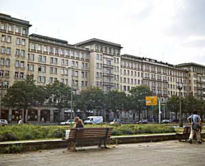 Many of the “Socialist-Realist” style structures along Karl-Marx-Allee were originally designed as worker housing.