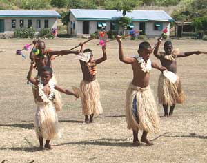 Boys practicing traditional dances in Fiji