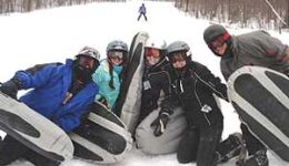 Skiers at Smugglers Notch in Vermont.