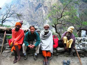 Trekking in Nepal: Change on the Horizon 3 The author with Sadhu holy men.
