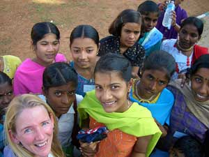Beth Whitman with new friends in India
