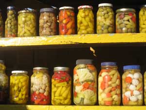 Local olives, pickled peppers and vegetables
