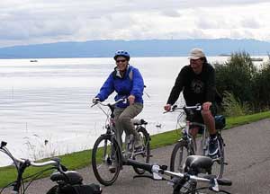 Biking the shores of Lake Constance in Switzerland.