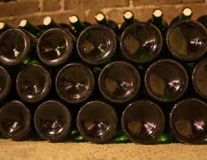 A stock of bottles prepared for sale at very reasonable prices at a winery in the Czech Republic