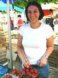 Strawberry seller at the Les Halles Market, Tours France. 