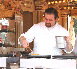 Making crepes at a public market in Lyon. photos by Jackie Stevenson.