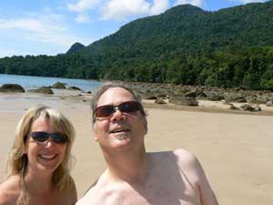Max and Sony at a beach on the South China Sea