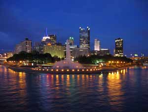 Pittsburgh Point, at night. Mark Ludwig photo.