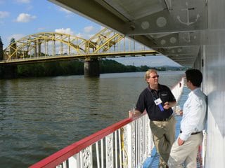 Cruising on the Ohio river in downtown Pittsburgh. Photo by Max Hartshorne.