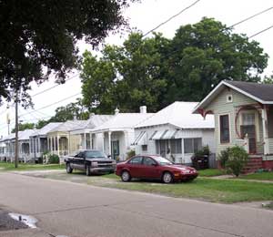 A street lined with shotgun houses in Donaldson, Louisiana - photos by Kelly Westhoff