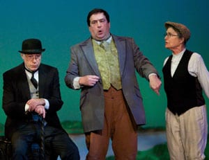 Scott Severance (center) as Mr. Toad with Robert Bates as Badger and Jean Mar Brown as Mole in the Barnstormers Theatre production of 'Toad of Toad Hall'