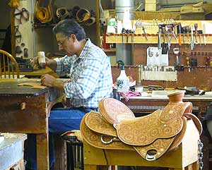 Making a saddle at the J.M. Capriola Company in Elko