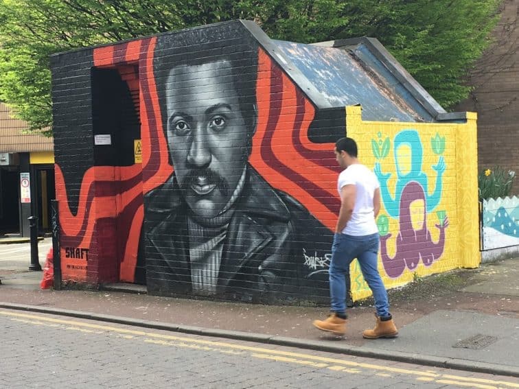 Street Art of the actor Richard Roundtree in th movie, Shaft in Manchester
