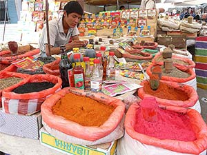 A spice seller in Kyrgyzstan Bishkek.