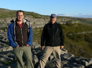 The author with son Sam at the summit of Malham Cove in the Yorkshire Dales - photos by Max Hartshorne