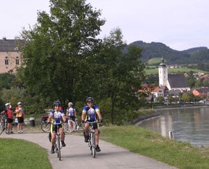Biking with the Europeans 5 Biking through a village in Austria