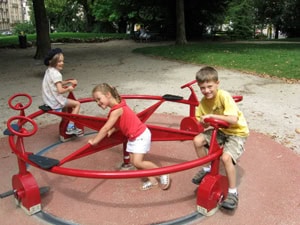 Dijon, France: Full of Kid-Friendly Surprises 6 On the Dijon park playground, doing what kids love to do.